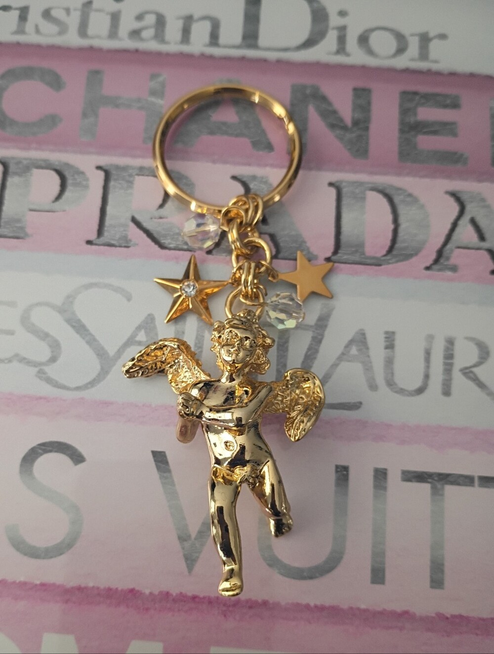 ❤️KIRKS FOLLY CHERUB ANGEL KEYCHAIN Star Aurora Rhinestone Charms